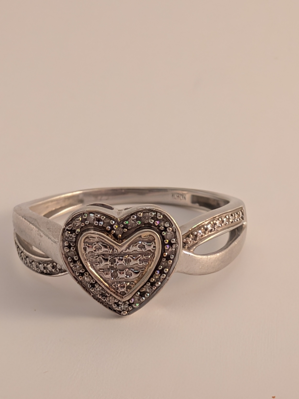 Sterling Silver Heart Ring with Pavé Accents - Silver